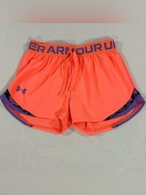 Under Armour Play Up Heat Gear Girls' Bright Orange Purple Shorts Size Medium